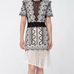Sea New York Elegant Black and White Lace Dress
